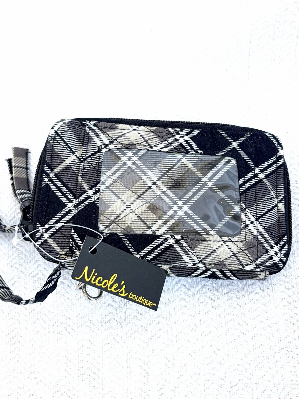 NWT! Nicole's Boutique Black Plaid Wristlet  Zip Around Wallet